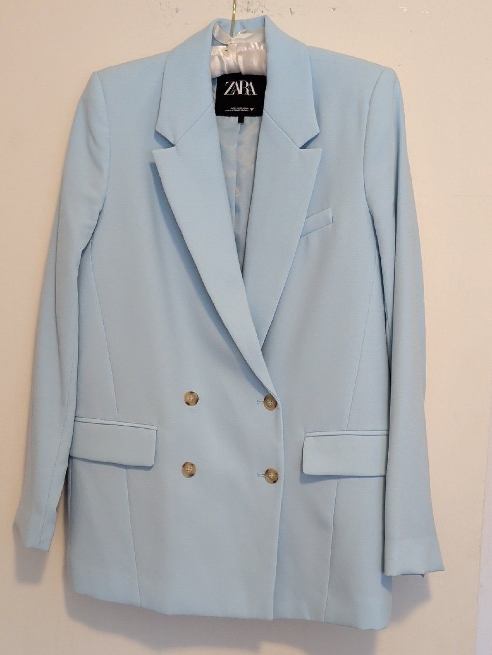 Zara Pastel Blue Double-Breasted Blazer Small Long